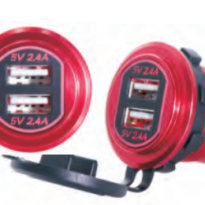 DIN29 Tvöfalt USB tengi 2x2.1A rautt ál